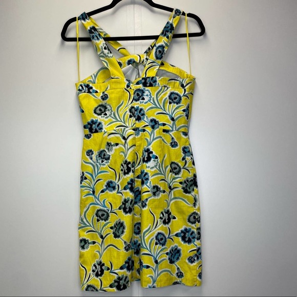 Topshop Twist Neckline Yellow Printed Shift Dress - Picture 3 of 10